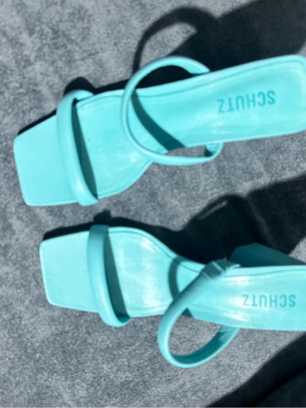 SCHUTZ Aqua Blue Square-Toe Strappy Heels